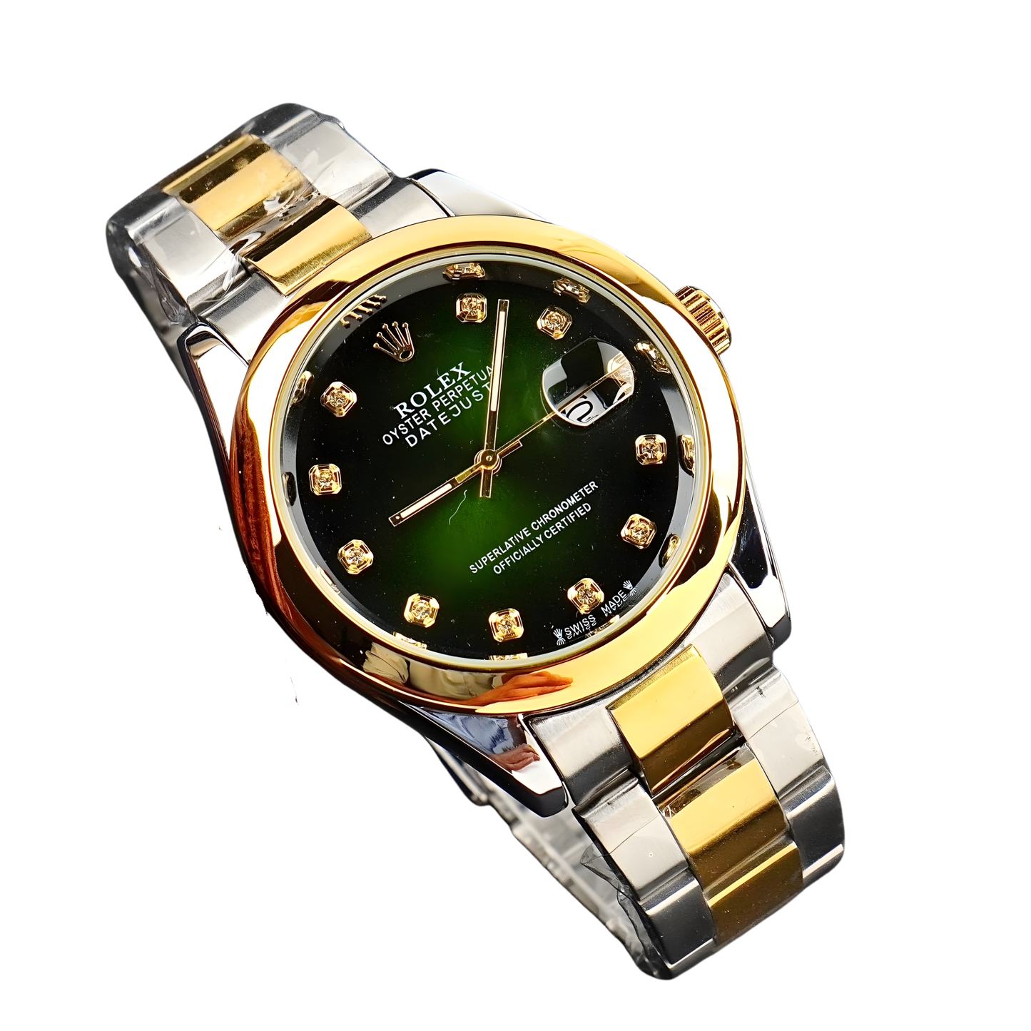 RLX Luxury Men’s Stainless Steel Watch – Two-Tone Gold & Silver Classic Datejust Design (Model C-1136)