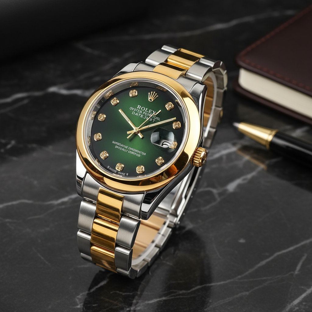 RLX Luxury Men’s Stainless Steel Watch – Two-Tone Gold & Silver Classic Datejust Design (Model C-1136)